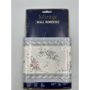 ViNtage Mirage prepasted Wallpaper Border Blue / Pink Flowers 5 yards NEW